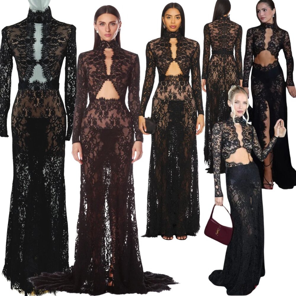 🆕 BRONX & BANCO 🧿 NWOT Eleanor Black Lace Cut Out Gown, Sz XS US 2